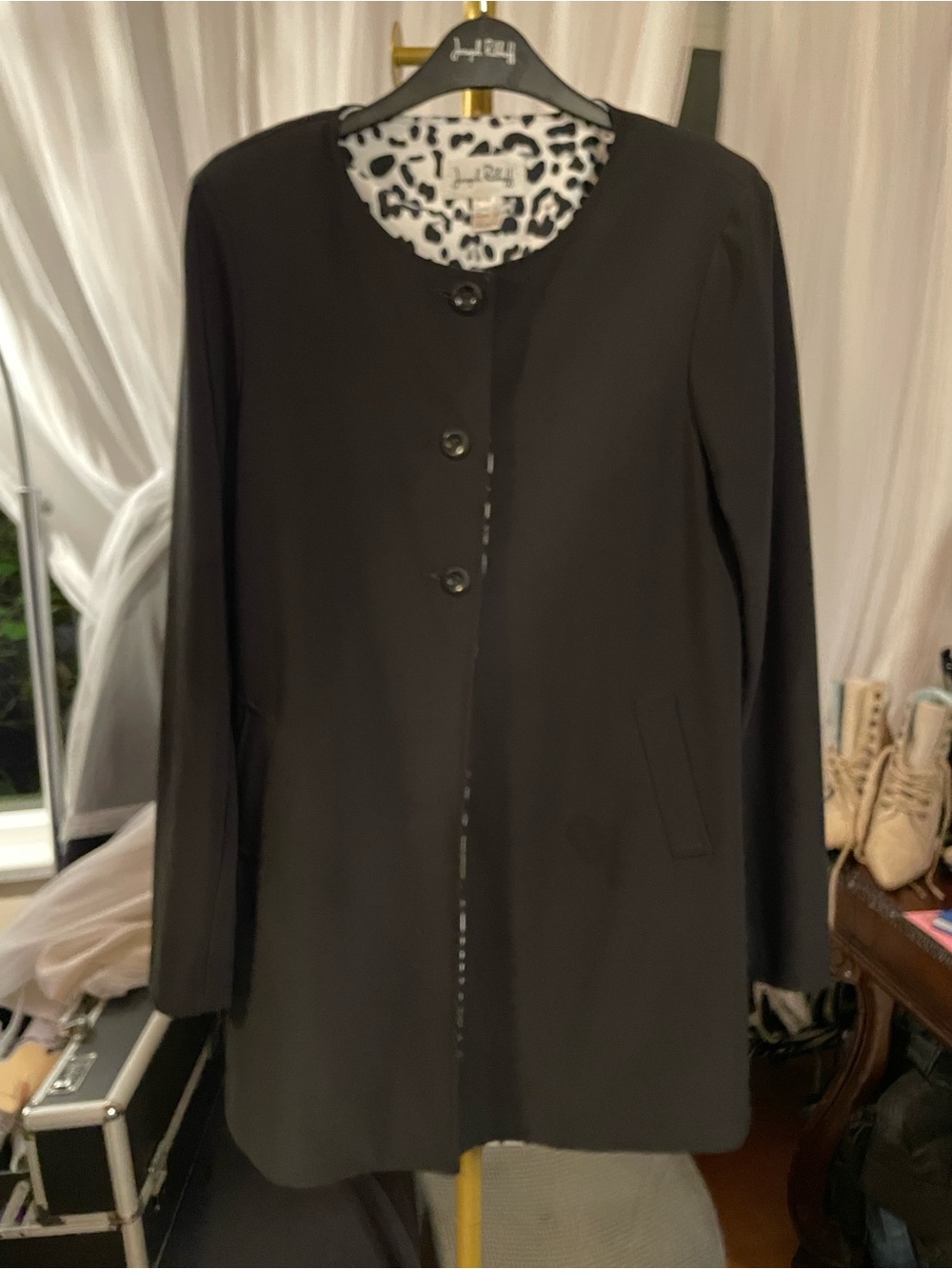 Joseph Ribkoff Black Round-Neck Three-Button Pea Coat